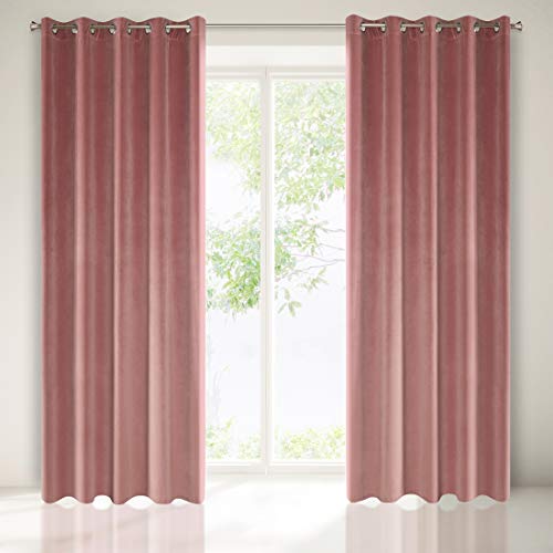 Eurofirany Cortina Ria Velvet de Terciopelo Rosa Oscuro, 1 Unidad, Suave, 10 Ojales, Elegante,, glamuroso, Dormitorio, salón, salón, Color Rosa Oscuro, 140 x 250 cm