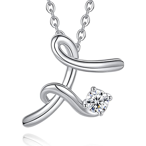 Eusense Collar con Letra F, Colgante Inicial de Plata 925, Joyería con Nombre para Mujer Niñas