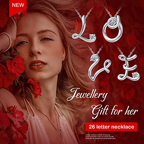 Eusense Collar con Letra F, Colgante Inicial de Plata 925, Joyería con Nombre para Mujer Niñas