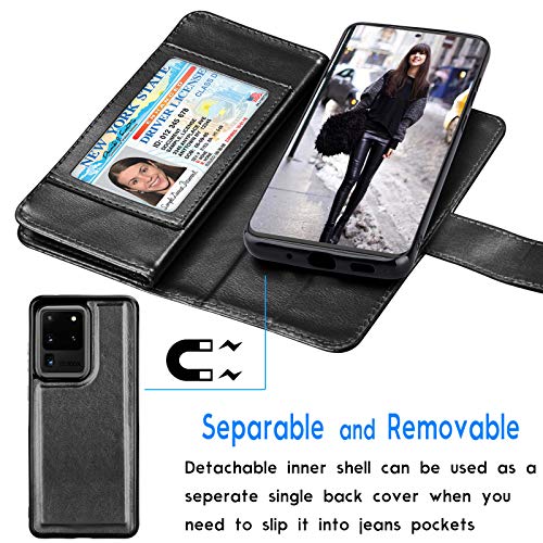 Eutekcoo - Funda para Samsung S20 Ultra (piel sintética, ranuras para tarjetas de crédito y tarjetas), color negro
