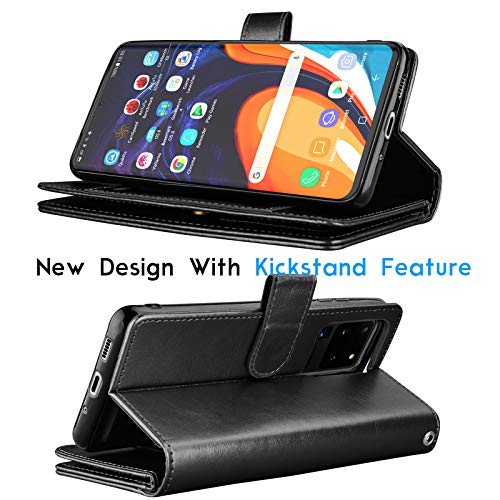 Eutekcoo - Funda para Samsung S20 Ultra (piel sintética, ranuras para tarjetas de crédito y tarjetas), color negro
