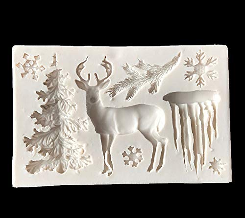 Eva Shop® Molde de resina de alta calidad con forma de alce, ciervo, abeto, copos de nieve, para fondant, vela, jabón, resina epoxi, para manualidades, decoración de mesa