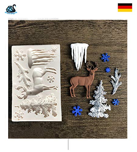 Eva Shop® Molde de resina de alta calidad con forma de alce, ciervo, abeto, copos de nieve, para fondant, vela, jabón, resina epoxi, para manualidades, decoración de mesa