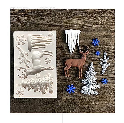 Eva Shop® Molde de resina de alta calidad con forma de alce, ciervo, abeto, copos de nieve, para fondant, vela, jabón, resina epoxi, para manualidades, decoración de mesa