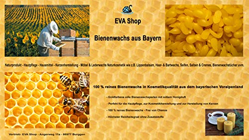 Eva Shop® - Pastillas de cera de abeja 100% prémium de los Alpes - Perfectas para crecimiento de abejas y cosméticos, por ejemplo, cremas, jabones, velas fabricación y como cera para muebles (100 g)