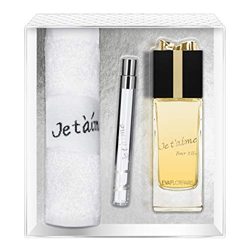 Evaflorparis Je T'Aime Pour Elle Gift Box Eau de Parfum 100 Ml + Pocket Atomizer 12 Ml + Hand Towel Set Women Spray for Her Women Perfume Evaflorparis 520 g