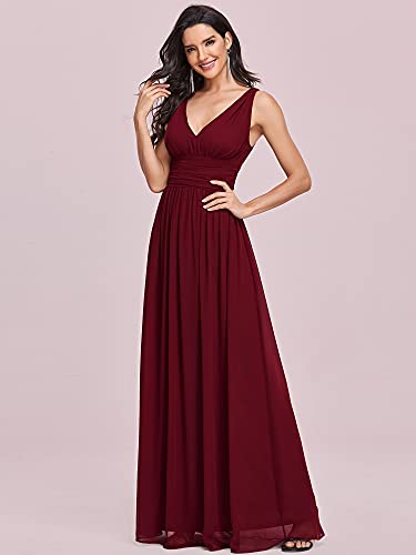 Ever-Pretty A-línea Largo Vestido de Noche Corte Imperio Cuello en V sin Mangas para Mujer Borgoña 36