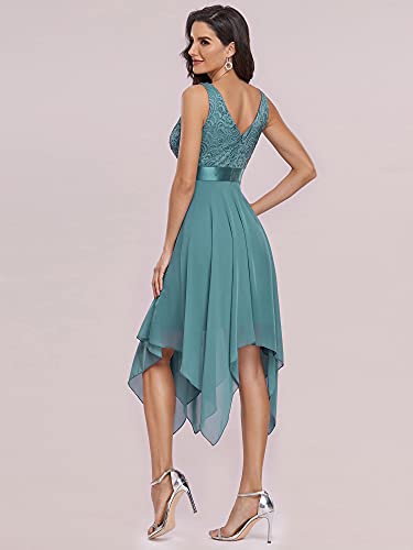 Ever-Pretty Vestidos de Fiesta para Mujer Corte Imperio Escote en V A-línea con Encaje Gasa Vestido de Noche Azul Polvoriento 38