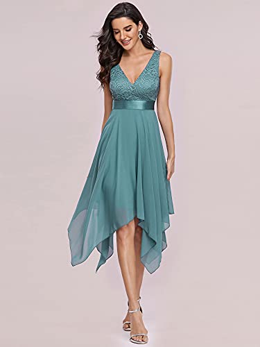 Ever-Pretty Vestidos de Fiesta para Mujer Corte Imperio Escote en V A-línea con Encaje Gasa Vestido de Noche Azul Polvoriento 38