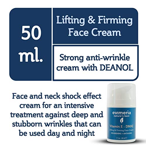 Evimerìa Vitamina E + DMAE crema fuerte antiarrugas y antiedad con efecto shock para rostro y cuello 50 ml. Made in Italy.