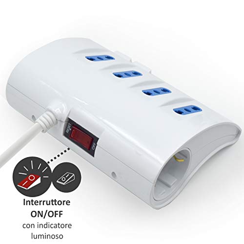 Ewent EW3934 - Regleta de 6 Tomas 4 Bipasso y 2 Shuko - 2 Puertos USB - Enchufe Múltiple - Cable 2 m - Interruptor Luminoso - Color Blanco - Medidas 11.5 x 13 x 5.5 cm - Enchufe Italiano 16A