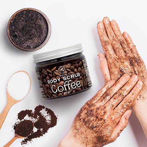Exfoliante de Café 450g - Anticelulítico & Humectante Exfoliante - Limpia & Hidrata la Piel - Cuidado del Cuerpo - Rico en Minerales de Sal Marina & Café Arábica - Coffee Body Scrub