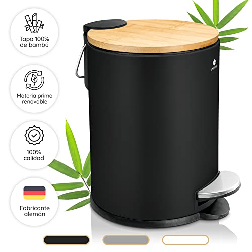 Exitoso Papelera baño pequeña nero con tapa madera antideslizante 3l - Basura con Pedal para cosméticos - Cubo Cestos con tapa - Papeleras baño pequeñas - Papelera papelera con tapa y pedal baño