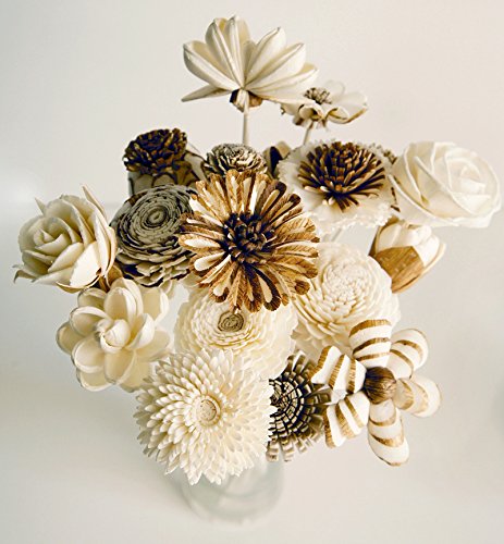 Exotic Plawanature - Juego de 25 flores de madera mezcladas con difusor de caña para aceite aromático para el hogar.