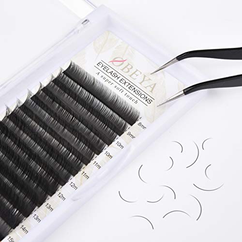 Extensión de Pestañas Postizas Individuales Natural Pestañas Falsas de Seda C Curl Espesor 0,20 mm Longitud Mezclada 8-15 mm para Salón Profesional Maquillaje por Obeya