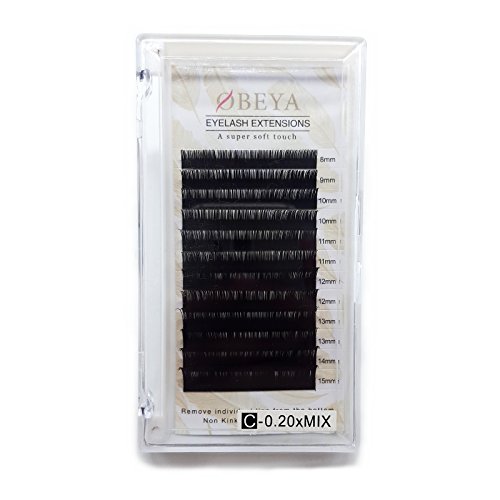 Extensión de Pestañas Postizas Individuales Natural Pestañas Falsas de Seda C Curl Espesor 0,20 mm Longitud Mezclada 8-15 mm para Salón Profesional Maquillaje por Obeya