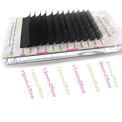 Extensión de Pestañas Postizas Individuales Natural Pestañas Falsas de Seda D Curl Espesor 0,20 mm Longitud Mezclada 8-15 mm para Salón Profesional Maquillaje por Obeya
