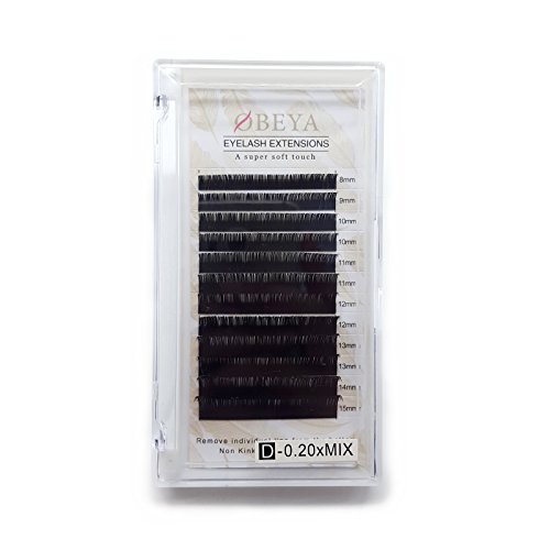 Extensión de Pestañas Postizas Individuales Natural Pestañas Falsas de Seda D Curl Espesor 0,20 mm Longitud Mezclada 8-15 mm para Salón Profesional Maquillaje por Obeya