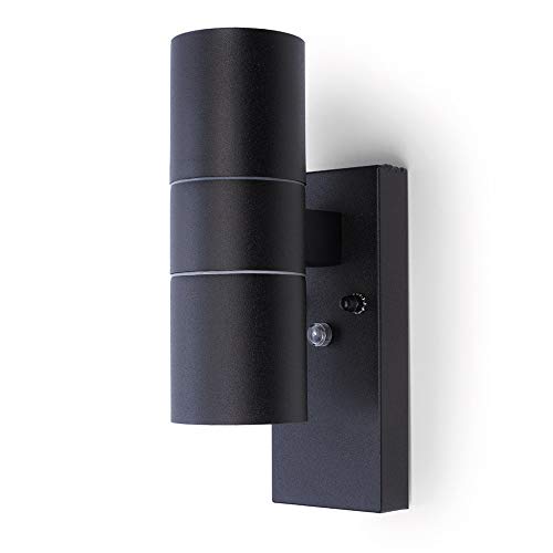 Exterior exterior moderno para arriba abajo GU10 IP44 con clasificación de seguridad al aire libre montado en la pared luz del atardecer al amanecer sensor de fotocélula red 240V (negro)