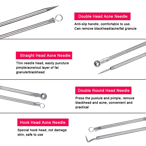 Extractor de Puntos Negros 4pcs,Blackhead Removal Doble Cabeza de Acero Inoxidable, Kit de Herramientas de Limpieza Facial para Quita Espinillas Granos Comedones Extractor de Puntos Negros Herramienta