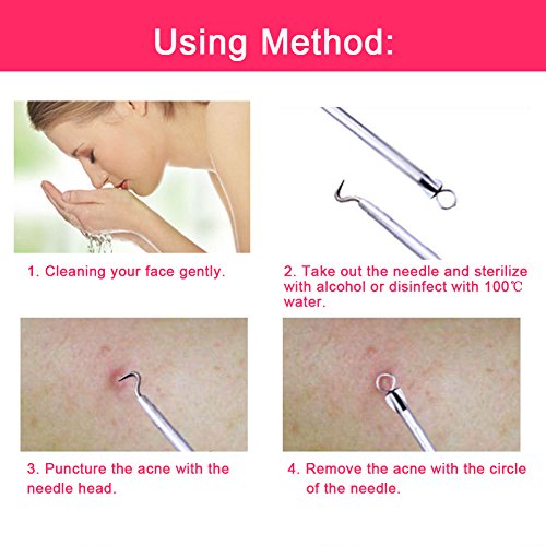 Extractor de Puntos Negros 4pcs,Blackhead Removal Doble Cabeza de Acero Inoxidable, Kit de Herramientas de Limpieza Facial para Quita Espinillas Granos Comedones Extractor de Puntos Negros Herramienta