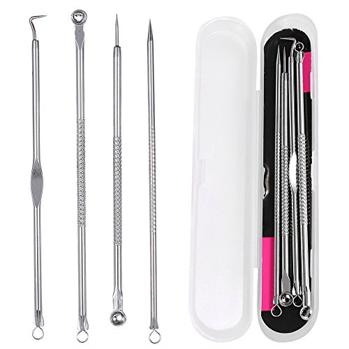 Extractor de Puntos Negros 4pcs,Blackhead Removal Doble Cabeza de Acero Inoxidable, Kit de Herramientas de Limpieza Facial para Quita Espinillas Granos Comedones Extractor de Puntos Negros Herramienta