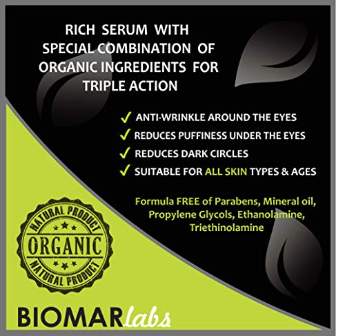 EYELIFT Organico 100% Facial - Bio Suero/Ojeras Bajo Los Ojos/Antiedad y Anti Bolsas/Antienvejecimiento Suero para la Cara Reduce y las Arrugas, Antiarrugas para Hombre y Mujer 50ml