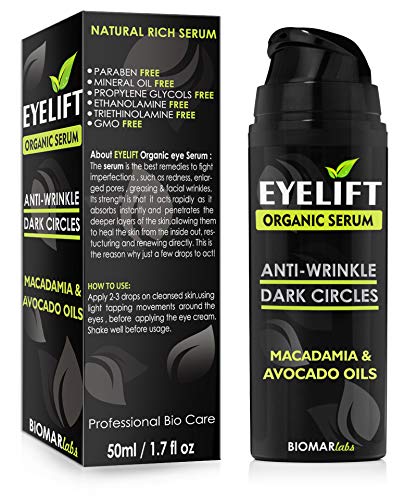 EYELIFT Organico 100% Facial - Bio Suero/Ojeras Bajo Los Ojos/Antiedad y Anti Bolsas/Antienvejecimiento Suero para la Cara Reduce y las Arrugas, Antiarrugas para Hombre y Mujer 50ml