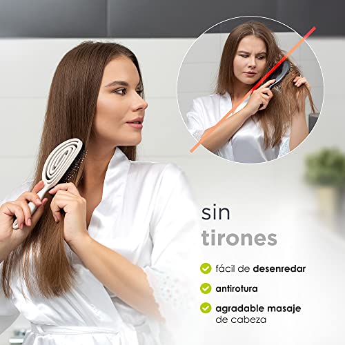 FABCARE Cepillo de cerdas redondas de jabalí incl. Ebook - Cepillo desenredante con doble muelle en espiral - Cepillo de pelo sin tirones - Cepillo para cabello de cerdas naturales profesional