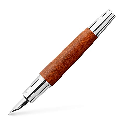 Faber Castell 148200 - Pluma estilográfica E-motion, con cuerpo en madera de peral, color marrón coñac, plumín de acero inoxidable, trazo M