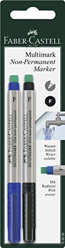 Faber-Castell 1595 99 Multimark - Rotulador no permanente, grosor F, 2 unidades, color azul y negro