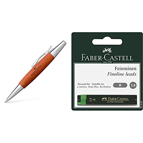 Faber-Castell Faber Castell 148382 Bolígrafo E-motion, con cuerpo en madera de peral, trazo B, color marrón coñac + Minas para portaminas 1,4 mm (2 unidades)