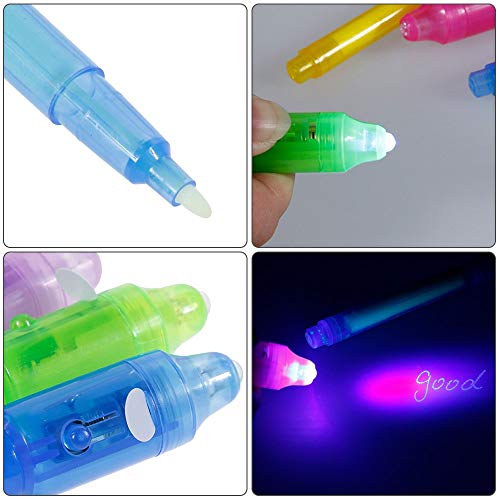 Faburo 12 Piezas Bolígrafo de Tinta Invisible, Lápiz Espía de Mensaje Secreto con Rotulador mágico de luz UV para fiestas, niños y mensaje secreto