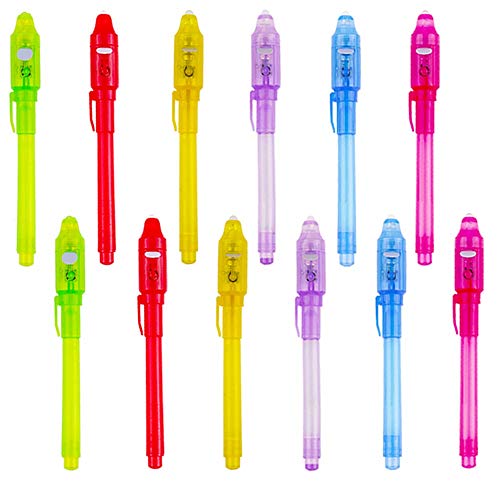 Faburo 12 Piezas Bolígrafo de Tinta Invisible, Lápiz Espía de Mensaje Secreto con Rotulador mágico de luz UV para fiestas, niños y mensaje secreto
