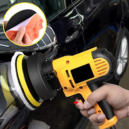 Faburoo 220V 600W Pulidora de Automóviles, 600-3700 r/Min Pulidora para Coche Profesional, Incluyendo Disco de pulir, Almohadilla
