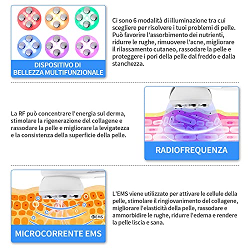 Facial Aparato Radiofrecuencia 6 Modos de Terapia de luz LED Masajeador Facial Ultrasónico Antiarrugas Anti-envejecimiento Anti-Acné Rejuvenecimiento Dispositivo para el Cuidado de la piel