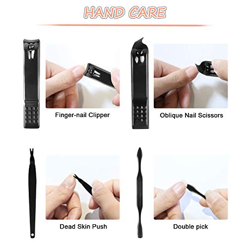 Faffooz Juego De Manicura Juego De Pedicura Portátil, Juego De Cortaúñas 16 En 1 Juego De Belleza De Acero Inoxidable Herramienta De Pedicura De Uñas Profesional Y Estuche De Cuero Marrón (Negro)