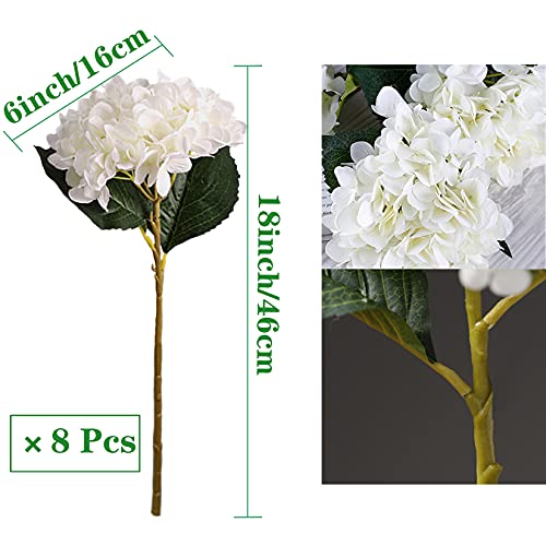 FagusHome 8 Piezas Hortensia Artificiales de Flores Artificiales con Tallos Flores Falsas para Decoración (Blanco)