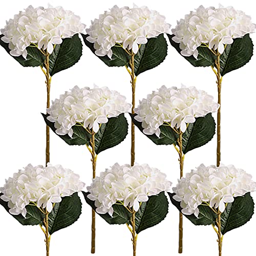 FagusHome 8 Piezas Hortensia Artificiales de Flores Artificiales con Tallos Flores Falsas para Decoración (Blanco)