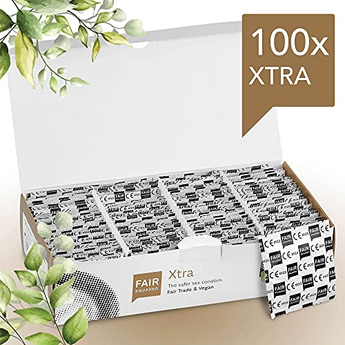 FAIR SQUARED Preservativos Xtra 100 cajas de 53 mm - Preservativos veganos 100s hechos de caucho natural de comercio justo - preservativo verdadero al tacto gossamer condoms