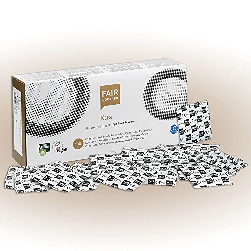 FAIR SQUARED Preservativos Xtra 100 cajas de 53 mm - Preservativos veganos 100s hechos de caucho natural de comercio justo - preservativo verdadero al tacto gossamer condoms