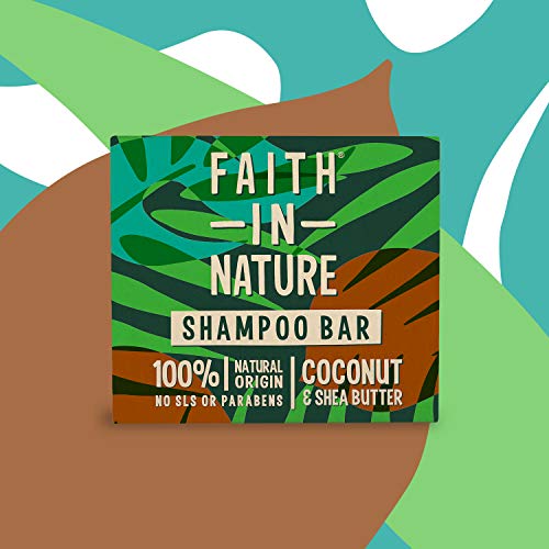 Faith In Nature Champú Solido Natural de Coco Natural y Manteca de Karité, Hidratante, Vegano y no Testado en Animales, Sin Parabenos ni Sulfatos SLS, Para Pelo Normal y Seco, 85g 85 g