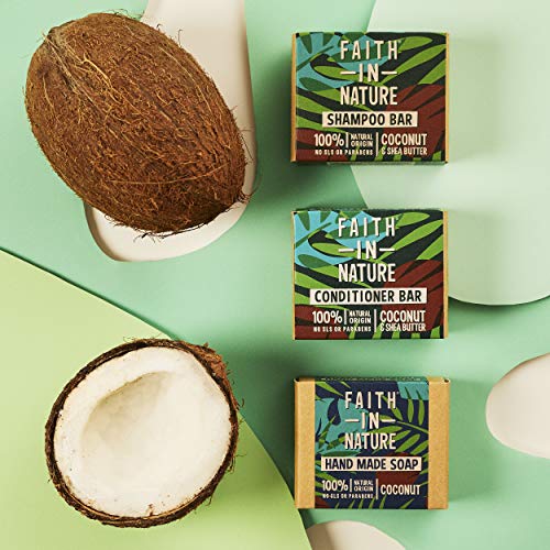 Faith In Nature Champú Solido Natural de Coco Natural y Manteca de Karité, Hidratante, Vegano y no Testado en Animales, Sin Parabenos ni Sulfatos SLS, Para Pelo Normal y Seco, 85g 85 g