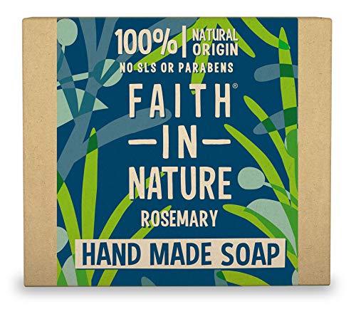 Faith in Nature Jabón de Manos Natural de Romero, Revitalizante, Vegano y No Testado en Animales, sin Parabenos ni SLS, 100 g