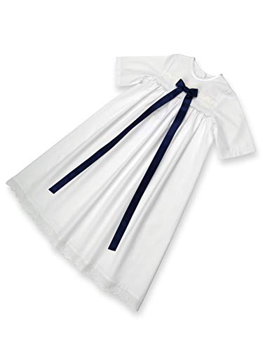 Faldón para bautizo para niños pequeños con lazo azul, 100 % algodón, fácil de poner y fácil de limpiar Weiß 74