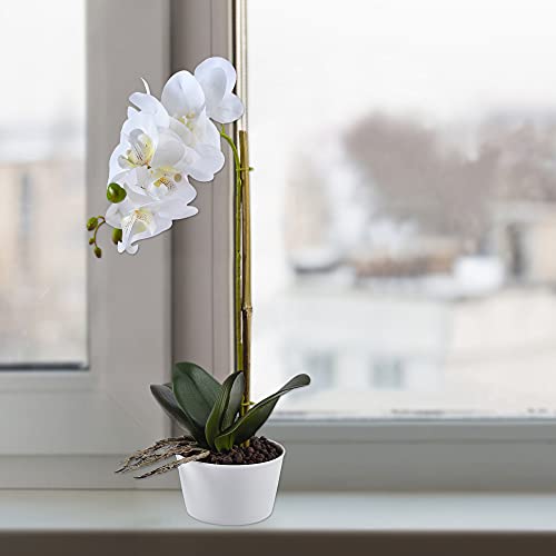 Famibay Orquídeas Artificiales con Maceta Blanca Flores Orquideas Planta Flores de Phalaenopsis para Decoración del Hogar