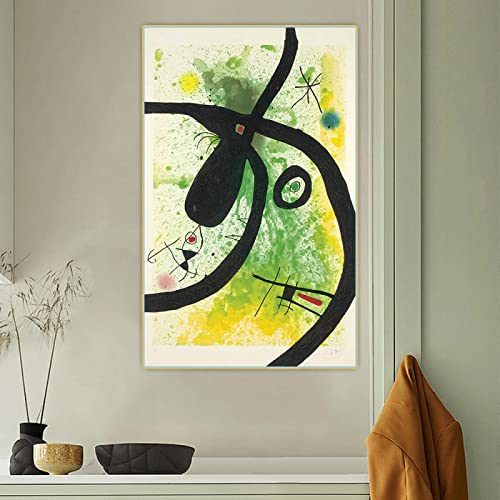 Famosa Cuadro Joan Miro"El cazador de pulpos"Reproducciones de Impresiones en lienzo,Cuadro de arte de pared en lienzo para decoración de sala de estar 40x65cm(16x26in) Sin marco