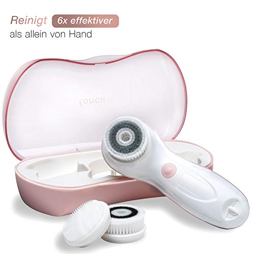 Fancii Cepillo Limpiador Facial Eléctricos con 3 Cabezales Exfoliantes, Resistente al Agua - Cepillo Limpieza Facial de Cara Spa Completo de Microdermoabrasión para Exfoliación (Rubor)
