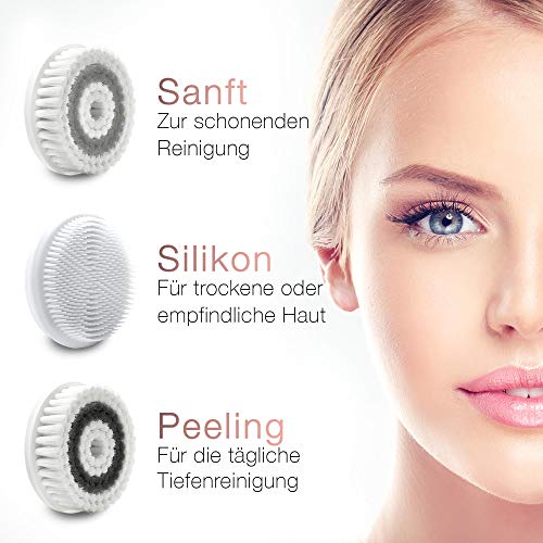 Fancii Cepillo Limpiador Facial Eléctricos con 3 Cabezales Exfoliantes, Resistente al Agua - Cepillo Limpieza Facial de Cara Spa Completo de Microdermoabrasión para Exfoliación (Rubor)