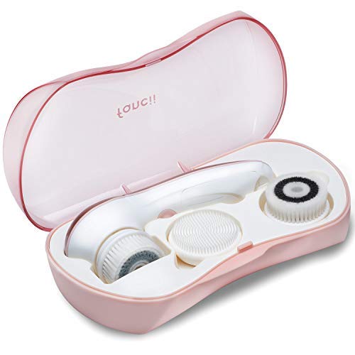 Fancii Cepillo Limpiador Facial Eléctricos con 3 Cabezales Exfoliantes, Resistente al Agua - Cepillo Limpieza Facial de Cara Spa Completo de Microdermoabrasión para Exfoliación (Rubor)